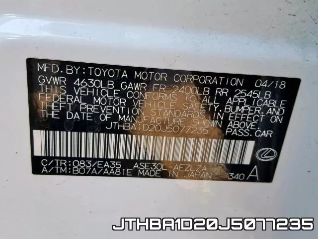 JTHBA1D20J5077235 фото 2