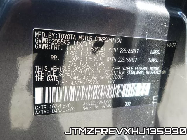 JTMZFREVXHJ135930 фото 2