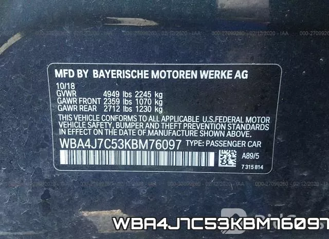 WBA4J7C53KBM76097 фото 10