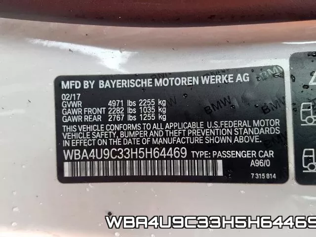 WBA4U9C33H5H64469 фото 2