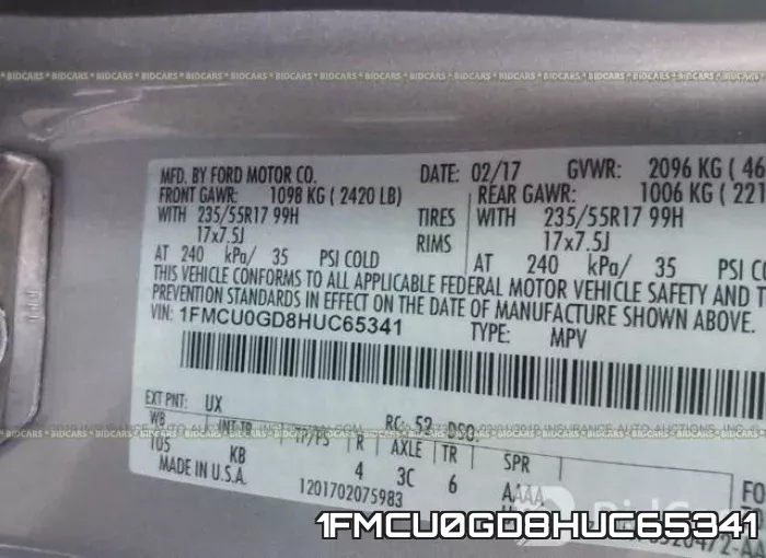 1FMCU0GD8HUC65341 фото 10