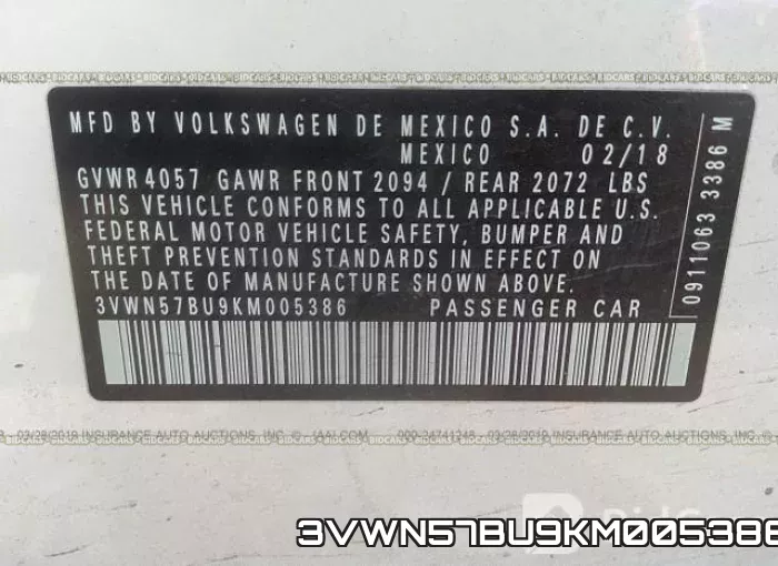 3VWN57BU9KM005386 фото 10