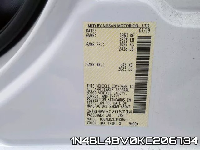 1N4BL4BV0KC206734 фото 2