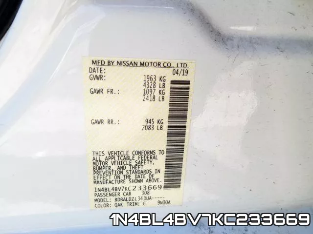 1N4BL4BV7KC233669 фото 2