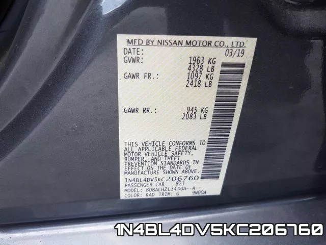 1N4BL4DV5KC206760 фото 2