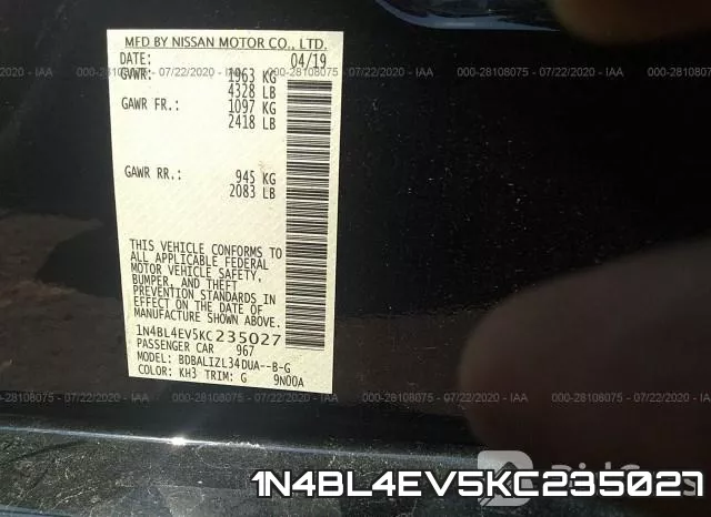 1N4BL4EV5KC235027 фото 10