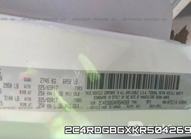 2C4RDGBGXKR504269 фото 10