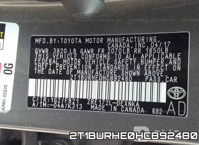 2T1BURHE0HC892480 фото 10