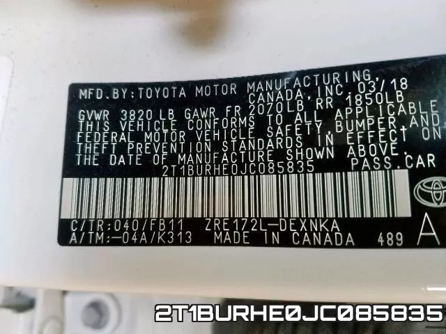 2T1BURHE0JC085835 фото 2