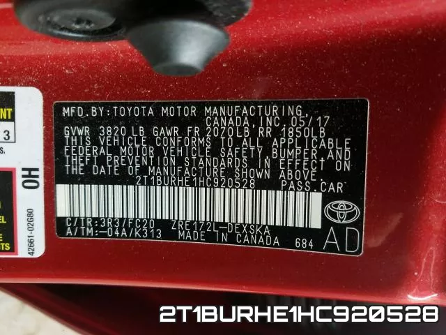 2T1BURHE1HC920528 фото 2