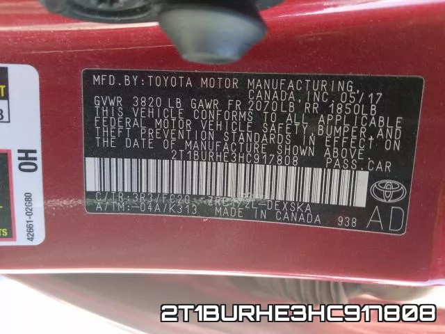 2T1BURHE3HC917808 фото 2