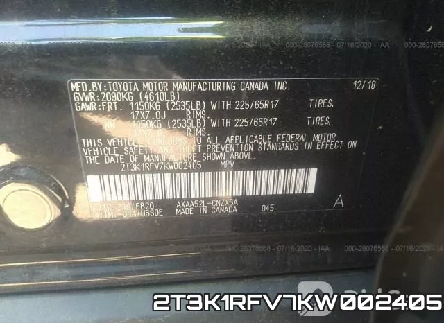 2T3K1RFV7KW002405 фото 10