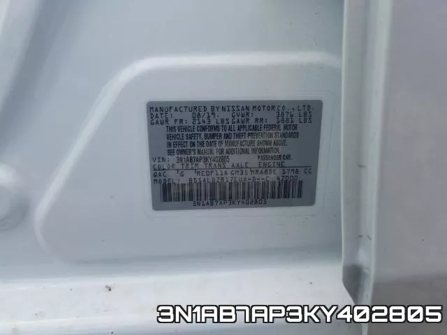 3N1AB7AP3KY402805 фото 2