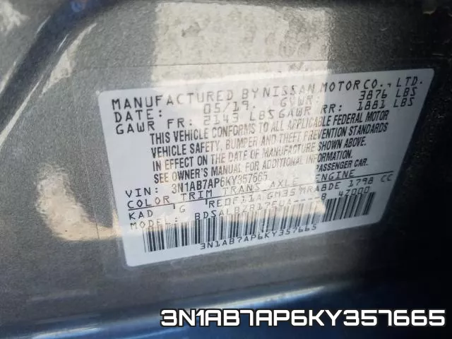 3N1AB7AP6KY357665 фото 2