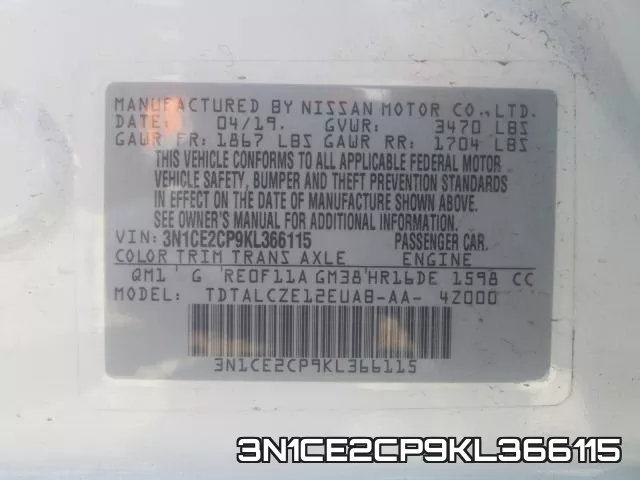 3N1CE2CP9KL366115 фото 2