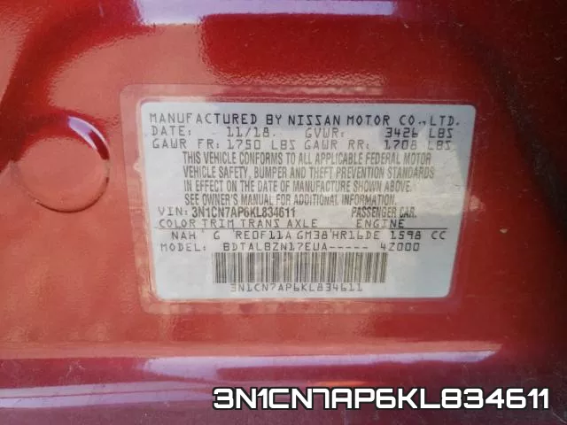 3N1CN7AP6KL834611 фото 2