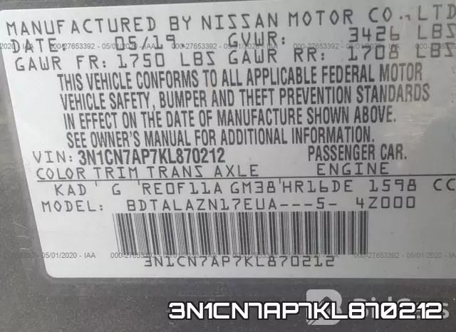 3N1CN7AP7KL870212 фото 10