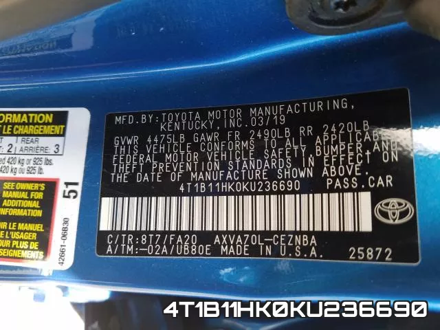 4T1B11HK0KU236690 фото 2