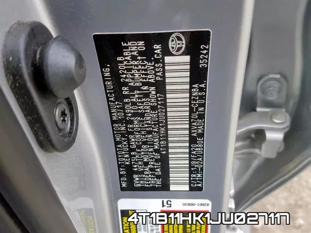 4T1B11HK1JU027117 фото 2