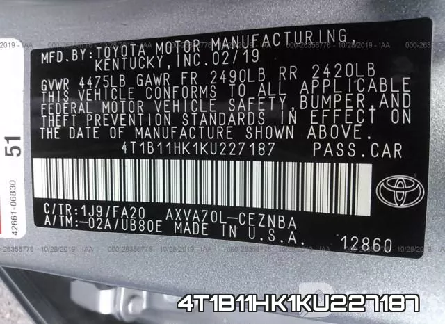4T1B11HK1KU227187 фото 10