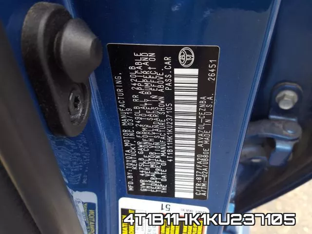 4T1B11HK1KU237105 фото 2