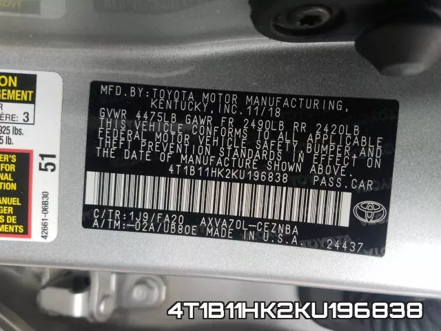 4T1B11HK2KU196838 фото 2