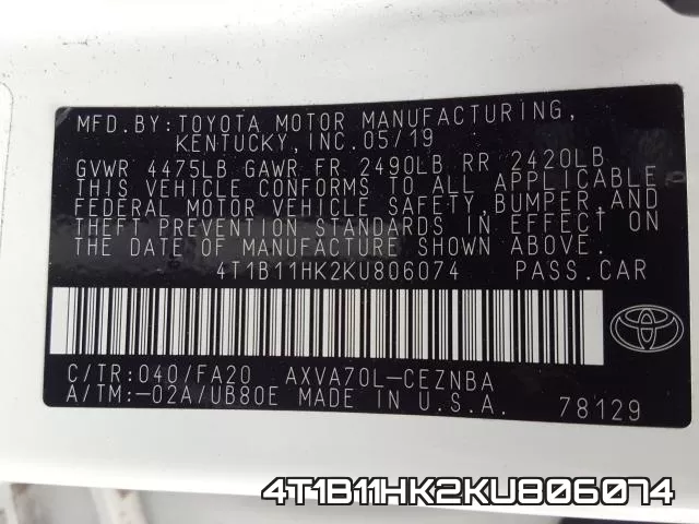 4T1B11HK2KU806074 фото 2