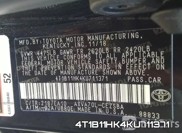4T1B11HK4KU711371 фото 10