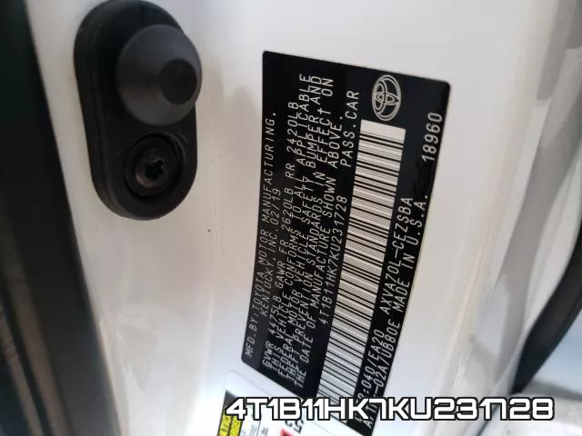 4T1B11HK7KU231728 фото 2