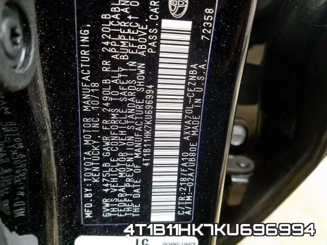 4T1B11HK7KU696994 фото 2