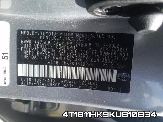 4T1B11HK9KU810834 фото 2