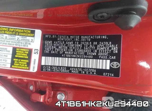 4T1B61HK2KU294480 фото 10