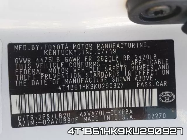 4T1B61HK9KU290927 фото 2