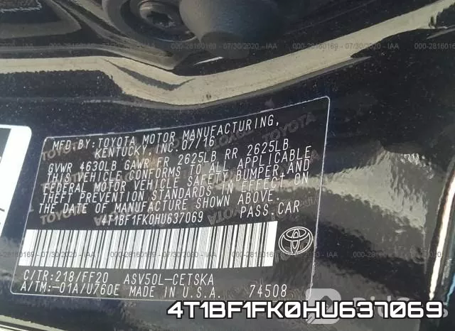 4T1BF1FK0HU637069 фото 10