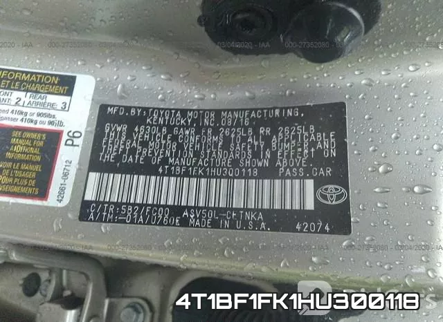 4T1BF1FK1HU300118 фото 10