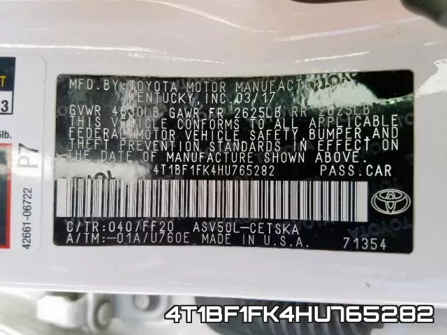 4T1BF1FK4HU765282 фото 2