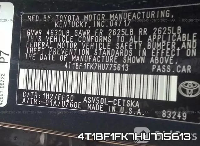 4T1BF1FK7HU775613 фото 9