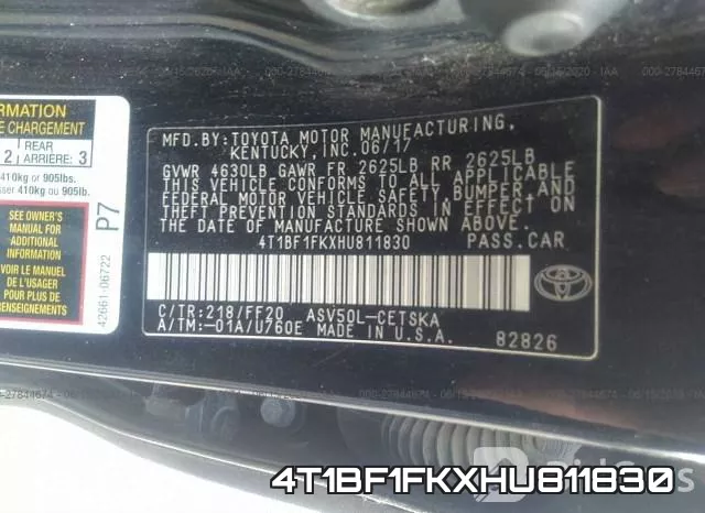 4T1BF1FKXHU811830 фото 10