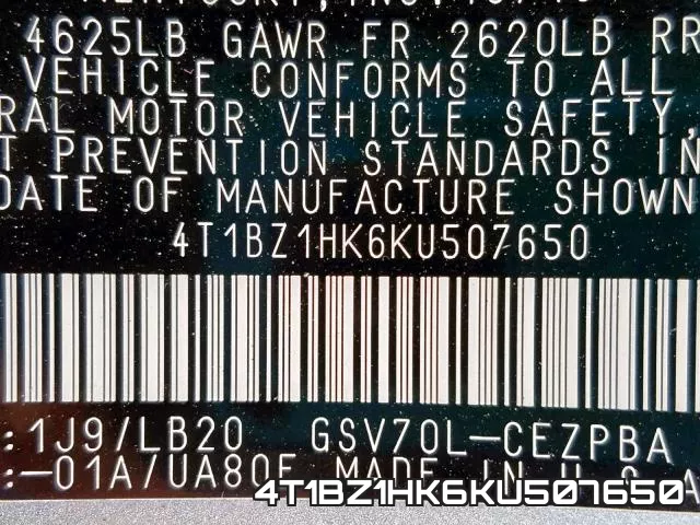4T1BZ1HK6KU507650 фото 2
