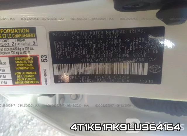 4T1K61AK9LU364164 фото 10