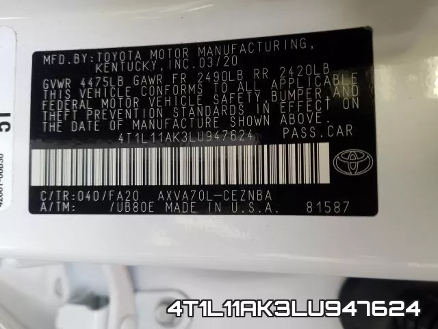 4T1L11AK3LU947624 фото 2