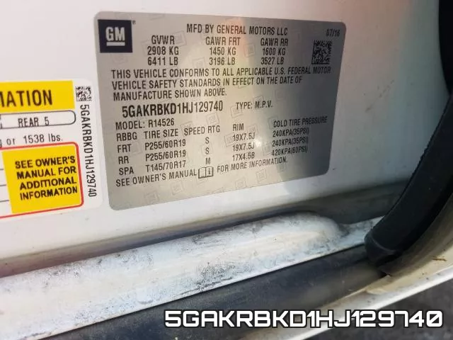 5GAKRBKD1HJ129740 фото 2