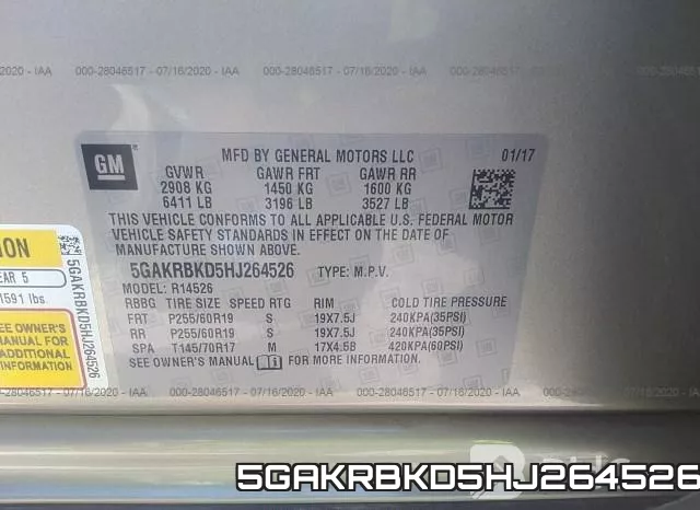 5GAKRBKD5HJ264526 фото 10