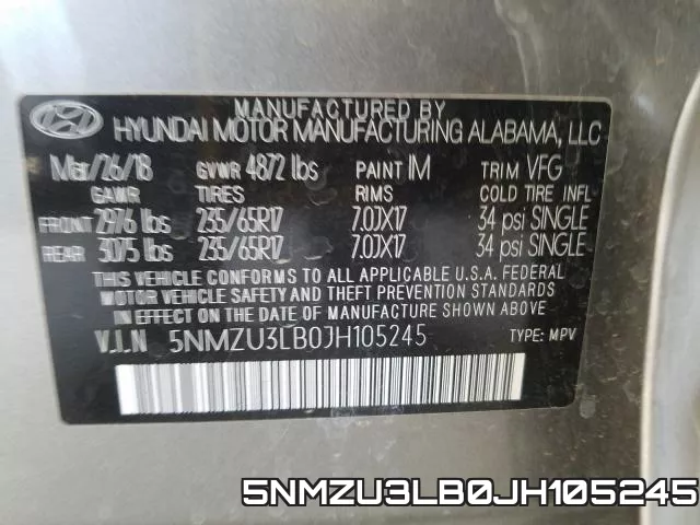 5NMZU3LB0JH105245 фото 2