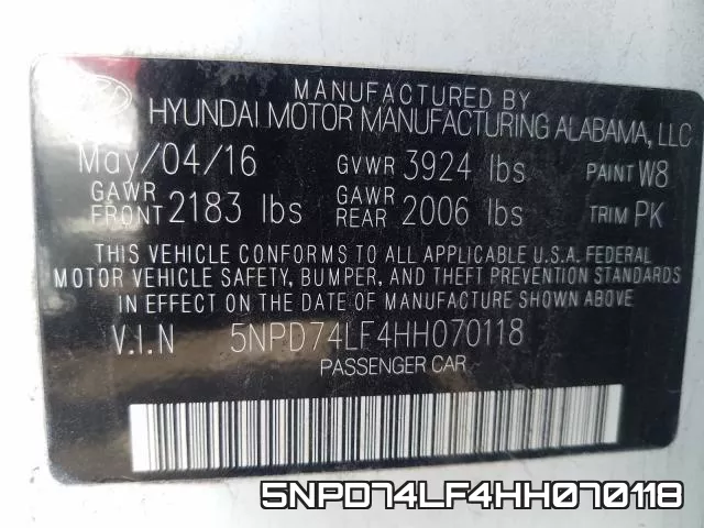 5NPD74LF4HH070118 фото 2