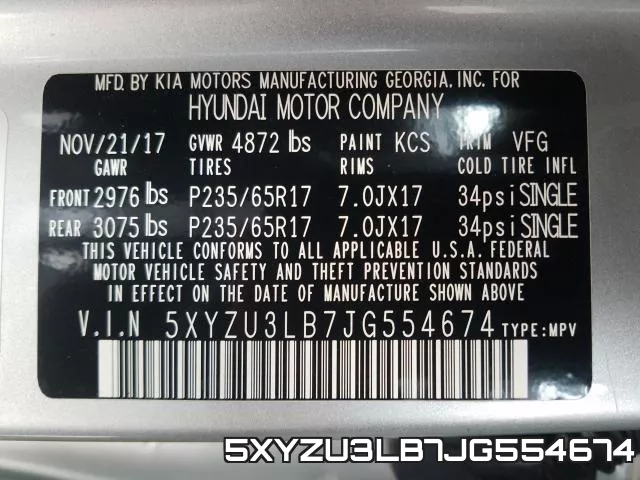 5XYZU3LB7JG554674 фото 2