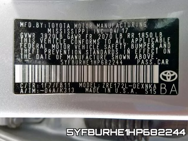 5YFBURHE1HP682244 фото 2