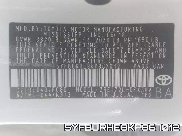 5YFBURHE8KP867012 фото 2