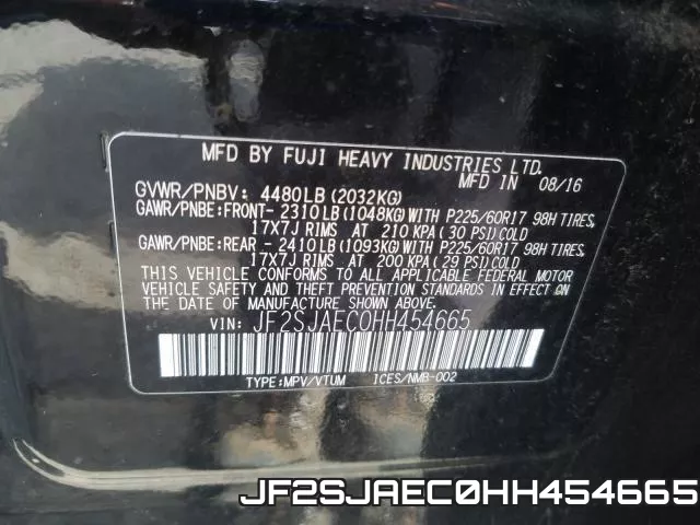 JF2SJAEC0HH454665 фото 2