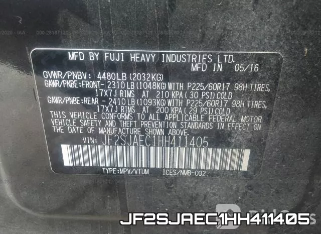 JF2SJAEC1HH411405 фото 10